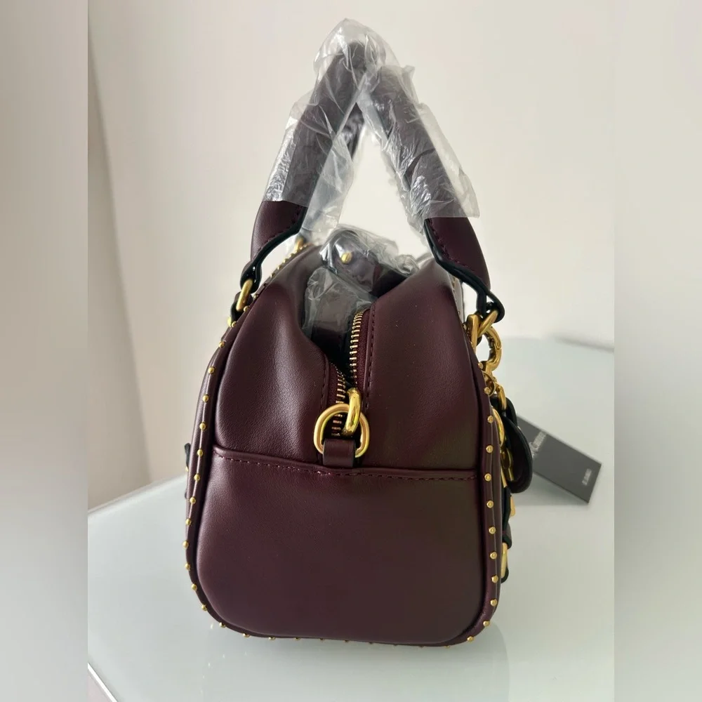 Juicy Couture UK burgundy leather Scottie Dog crest Bowler Bag Wallet Set